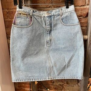 VINTAGE Jordache Denim Skirt with Purple Pocket Detail